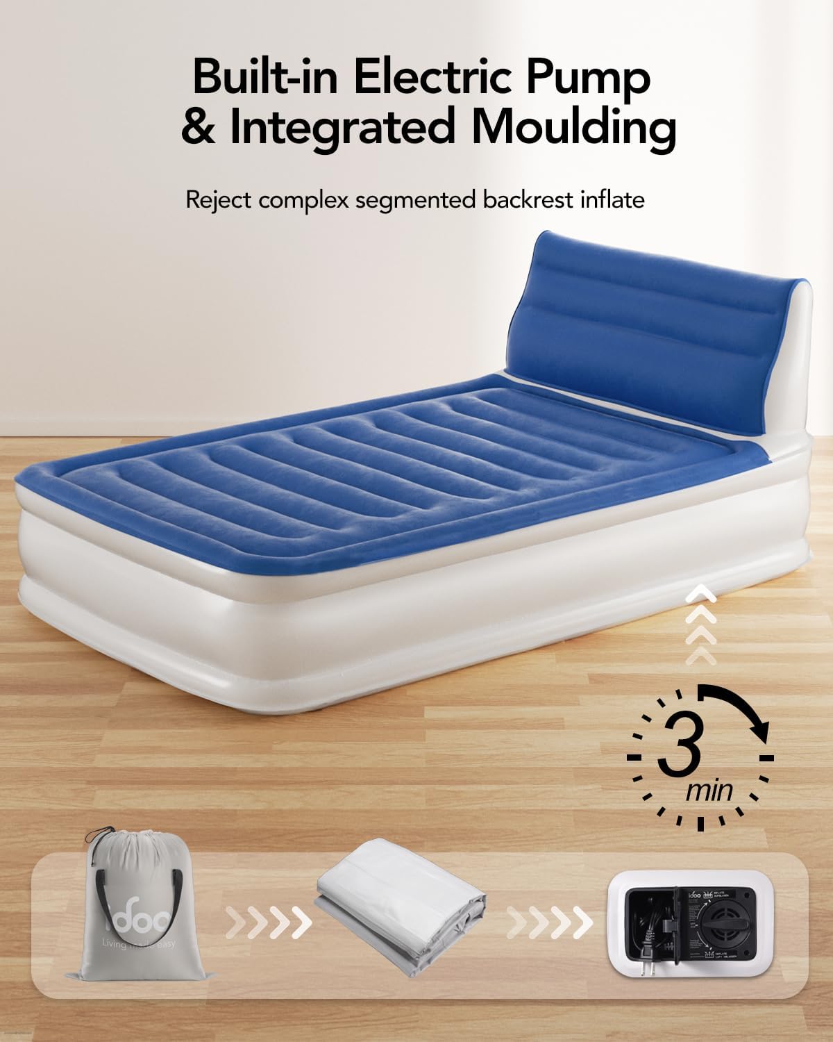 Queen Size 18" Air Mattress with Headboard
