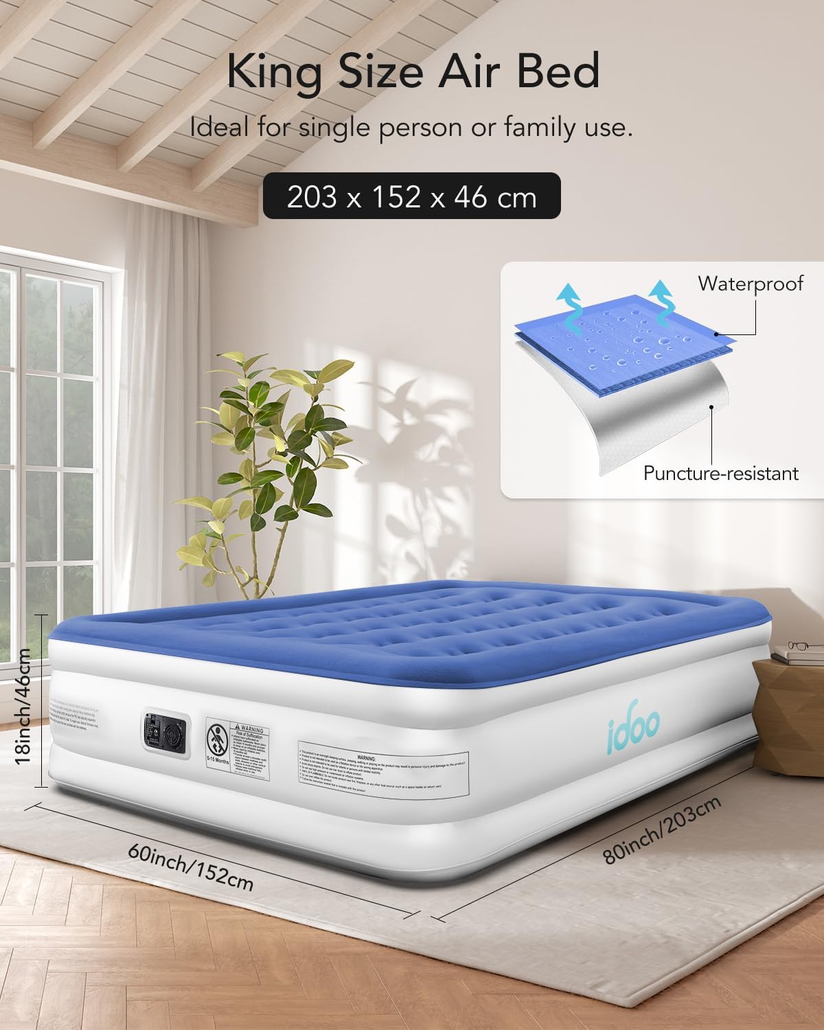 iDOO King Air Bed, Inflatable Mattress with Built-in Electric Pump