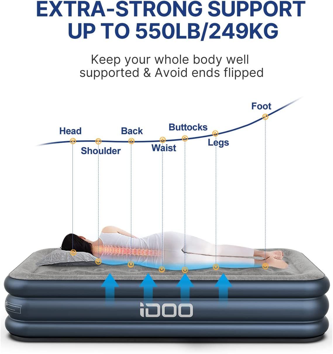 iDOO Single Air Bed, Inflatable bed with Built-in Pump