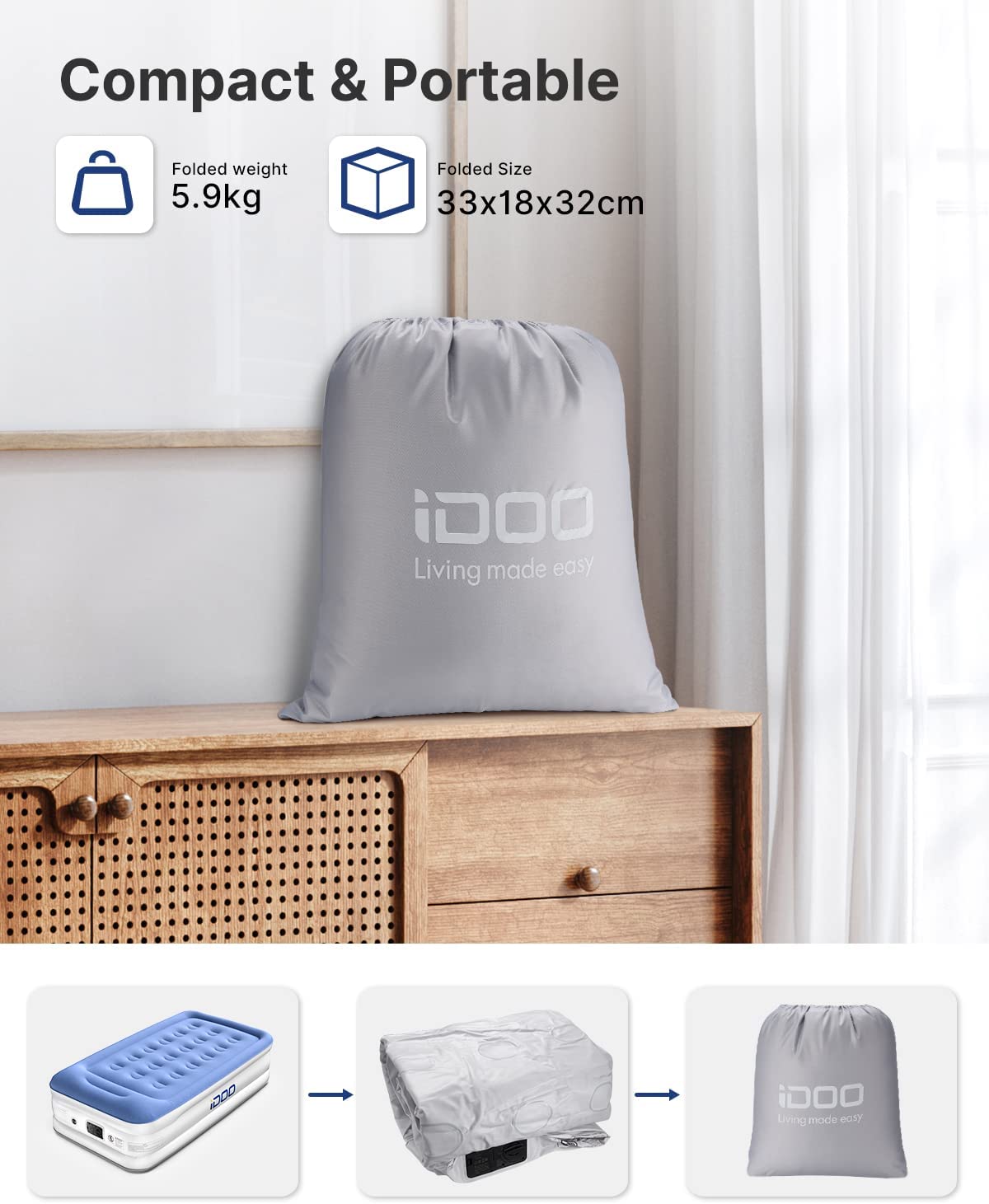 iDOO Single Size Air Bed with Built-in Electric Pump and Pillow