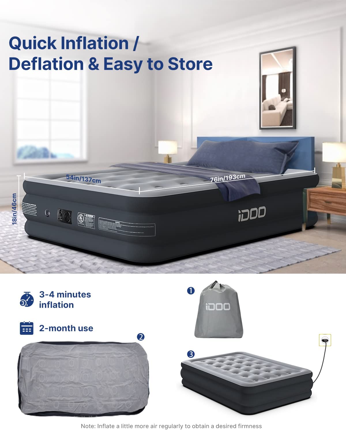 iDOO Double size Air Bed, Inflatable bed with Built-in Pump