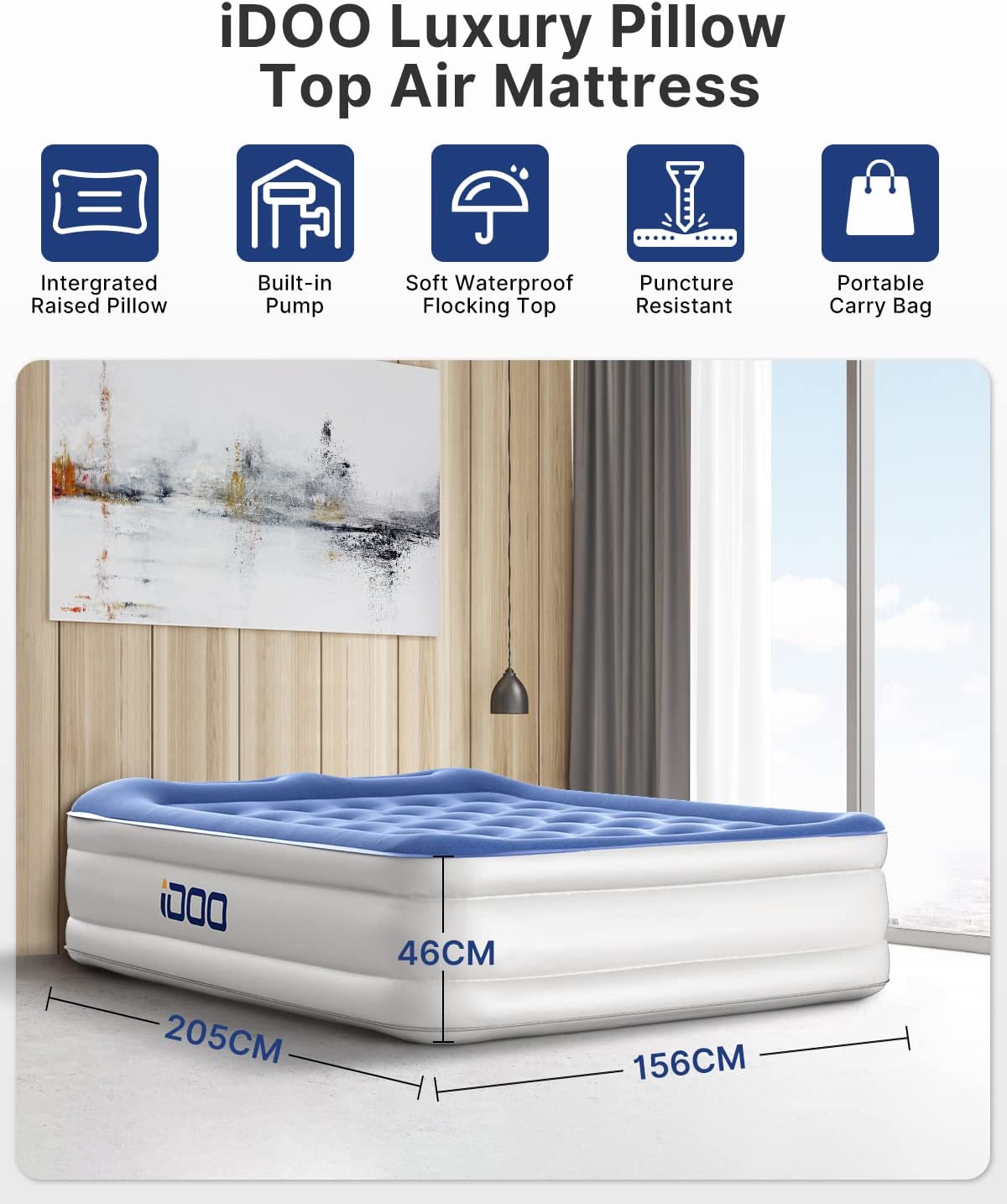 iDOO King Size Air Bed with Built-in Electric Pump and Pillow
