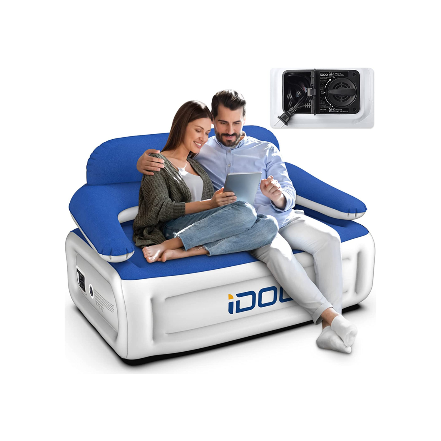 iDOO Inflatable Couch, Blow Up Sofa 3 Seater with Built-in Pum - Air Mattress Air Sofa by idoo